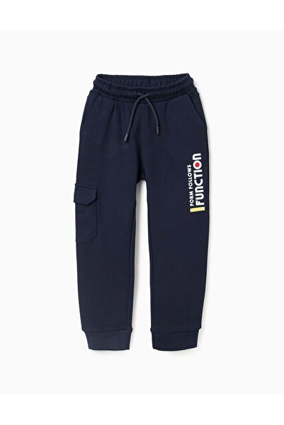 Ziddy Cotton joggers with print and cargo pocket for boys, dark blue