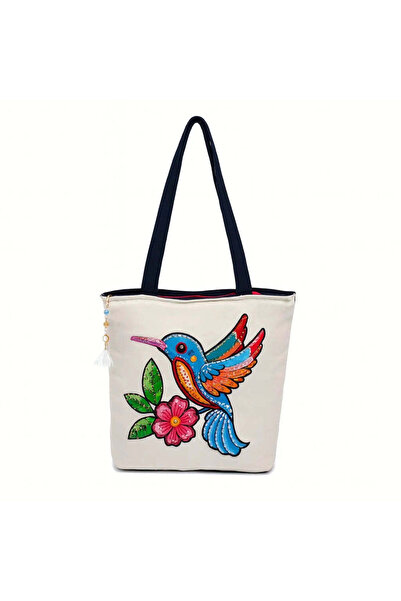 The Purani Jeans Artistic & Elegant Denim Tote Bag, "Off-White" Multi-purpose...