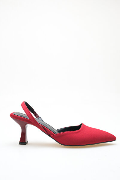 ELAIA SHOES Avira Burgundy Thin Heeled Elastic Back Strap Stiletto Women's He...