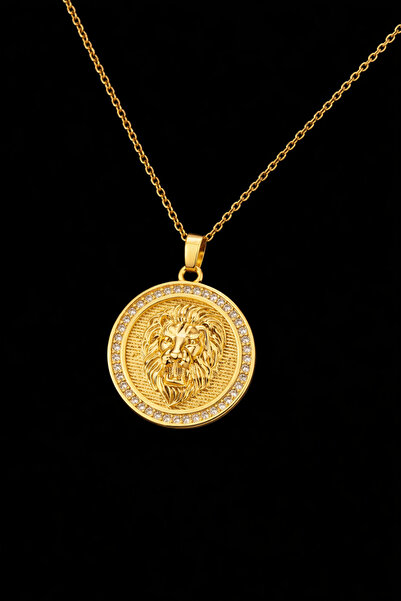 REKS Premium Aslan Başlı Çelik Kolye – Gold Renk, Üst Segment Kalite ve Şık T...