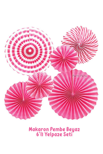 parti pera 6'lı Makaron Pembe Yelpaze Süs