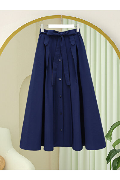 Modamorfo Parachute Skirt with Buttons on the Front and Laces - Navy