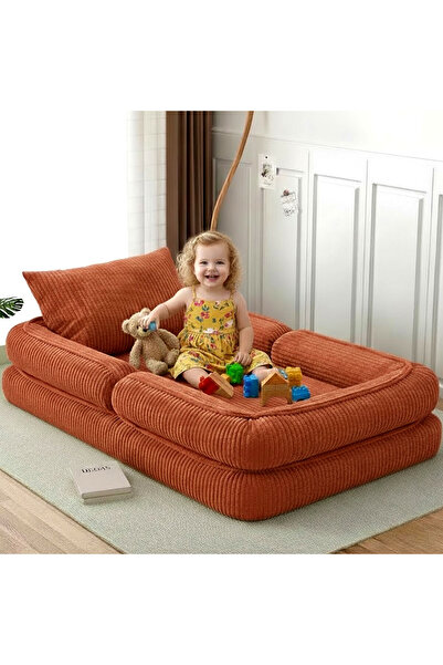 foamly Trend Kiremit Fitilli Kadife Modüler Çocuk Oyun Minderi Ve Yatağı Tama...