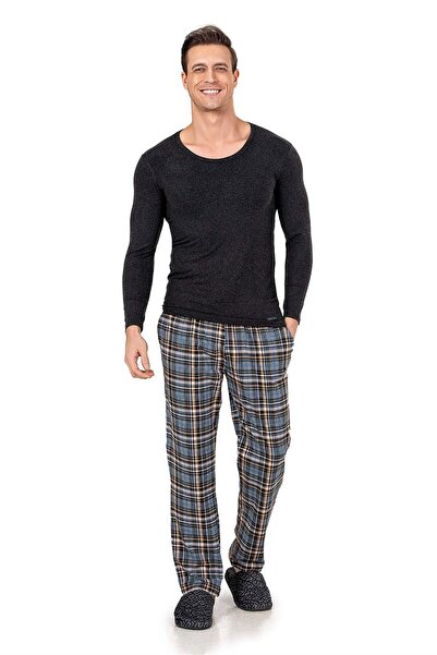 OBJE Men's Black Soft Thermal Crew Neck Long Sleeve