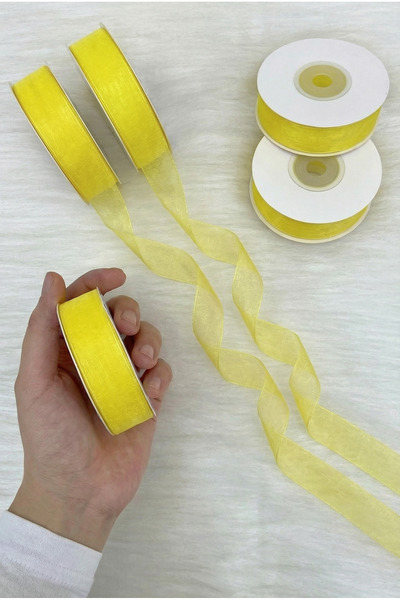 ZEYMERADE Organza Tulle Ribbon Yellow 2 cm 22 Meters, Bride, Bundle, Engageme...