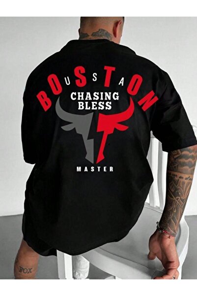 LELVANİ تيشيرت رجالي مطبوع عليه عبارة "بوسطن تشيسينغ بليس"