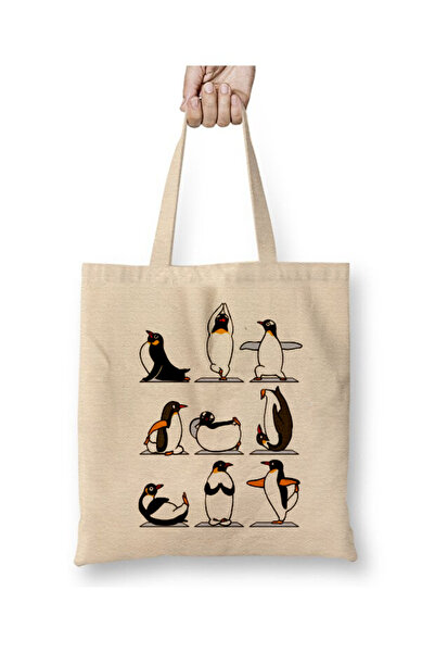 Toyaso Penguin Yoga Fitness Gym Pilates White Tote Bag Long Handle Shopping B...