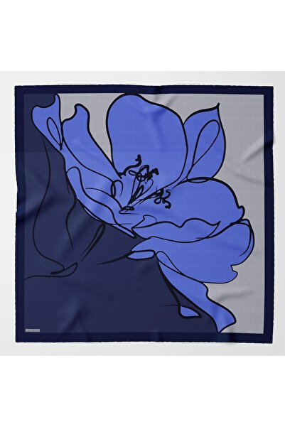 Zerafetim Twill Silk Scarf Navy Blue, Gray, Blue, Black