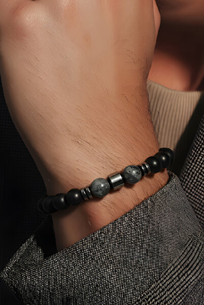 NBS Beautiful Naturel Stones Men's Stylish Design Bracelet Labradorite 8 mm P...