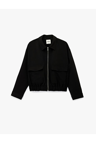 Koton Long Sleeve Pocketed Zippered Gabardine Crop Bomber Jacket