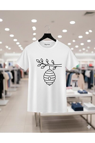 playwear PLAY WEAR Унисекс тениска с кръгло деколте и щампа на висяща пчела и...
