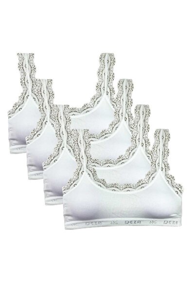 Mestore 4 Pieces Lace Embroidery Embroidered Padded Bamboo Women's Bustier White