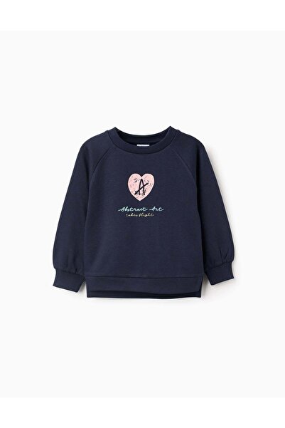 Ziddy Brushed Sweatshirt with Embossed Print for Girls, Dark Blue