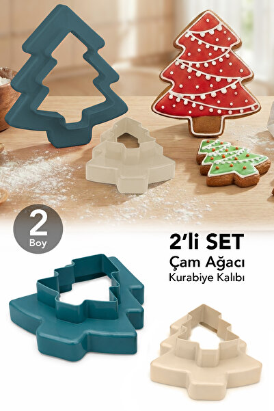 Meleni Home 2-Piece Pine Tree Cookie Mold - Double-Sided 4-Size Shaped Dough ...