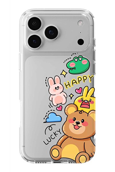 Multitronic حافظة شفافة مطبوعة بتصميم Happy Animals متوافقة مع هاتف iPhone 17...