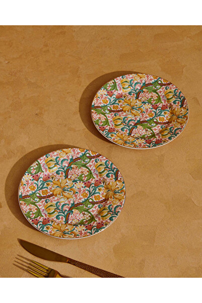 REDTAG Floral Printed Dessert Plate Set in New Bone China (2 Piece)