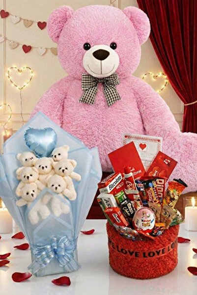 Solemia 3’lü Sevgililer Günü Hediye Seti | 90 Cm Peluş Ayı, Love Çikolata Sep...