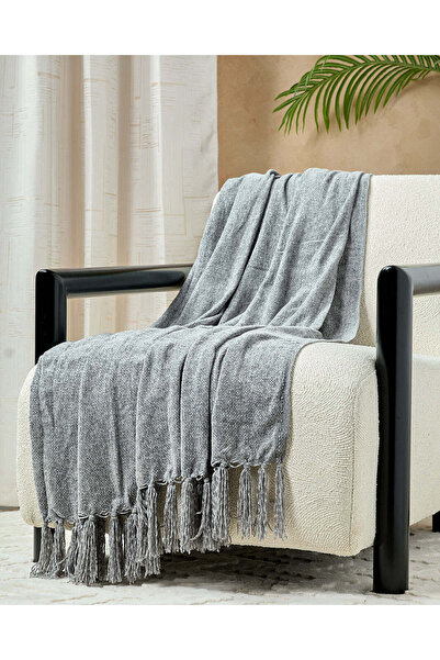 REDTAG بطانية من الشنيل الرمادي مع شرابة