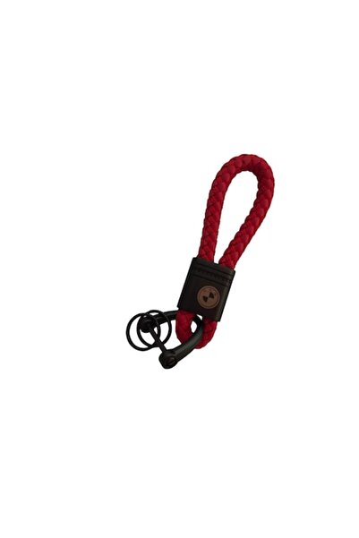 BMW Metal Keychain with Braided Red Leather and Logo