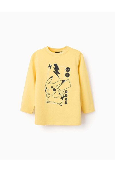 Ziddy تيشيرت بأكمام طويلة للأولاد بتصميم "بيكاتشو"، أصفر