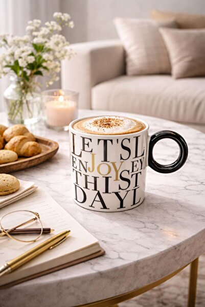 NEWNOW Porcelain Coffee Cup Let's Enjoy This Day |   Modern Written Mug |   D...