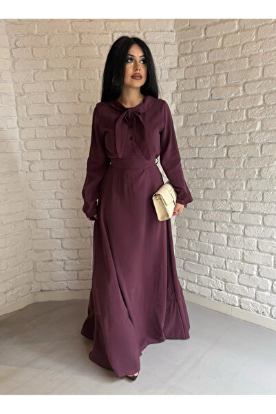 moneta boutique Women's Scarf Detailed Imported Fabric Belted Dress