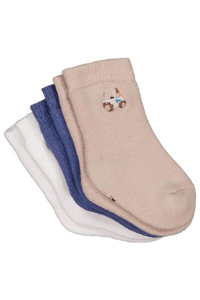 Civil Baby Nakışlı Kıvrık Havlu 6- 3'lü Bebek Erkek Çorap Set - Standart 18 Ay