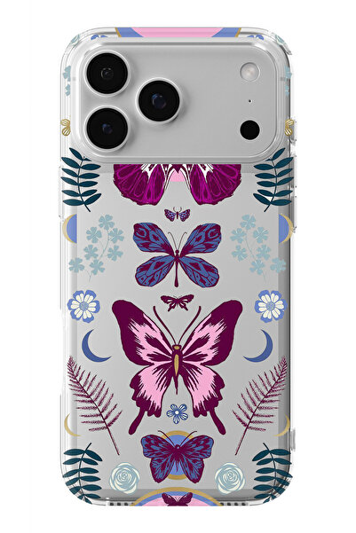 Multitronic حافظة شفافة مطبوعة بتصميم الفراشات الأرجوانية متوافقة مع هاتف iPh...