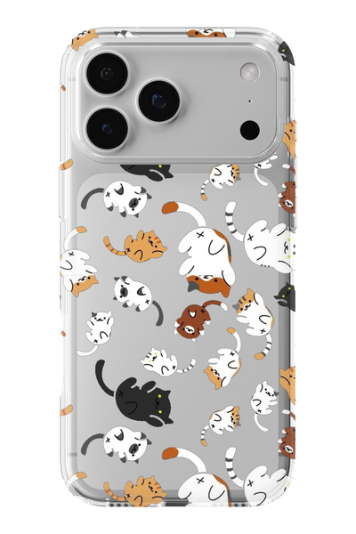 Multitronic حافظة شفافة مطبوعة بتصميم القطط المبهجة متوافقة مع هاتف iPhone 17...