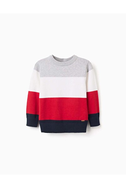 Ziddy Striped knit jumper for boys, grey/white/red/blue
