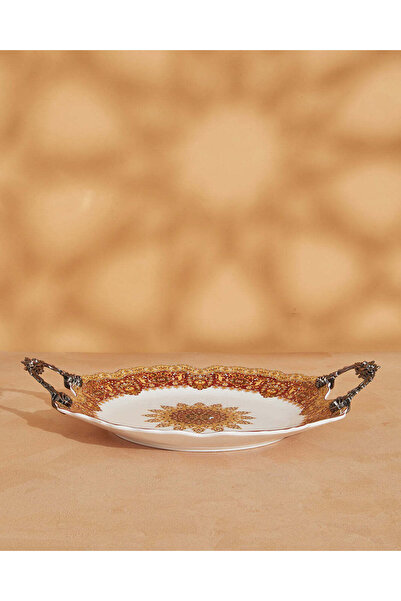 REDTAG طبق بورسلين دائري أحمر مزين بالزهور مع مقابض