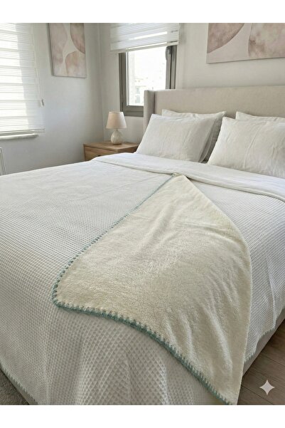 Damlaiso Summer and Winter Pique Bedspread with One Side Pique and One Side W...