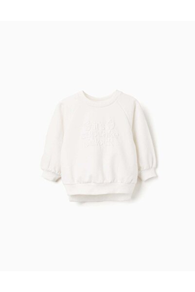 Ziddy Cotton Sweatshirt Embossed Cupcake Print for Baby Girls, White
