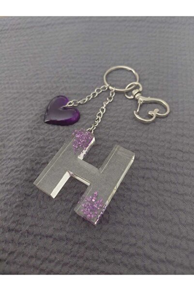 LuArte Letter Charm Heart Detailed Keychain Epoxy