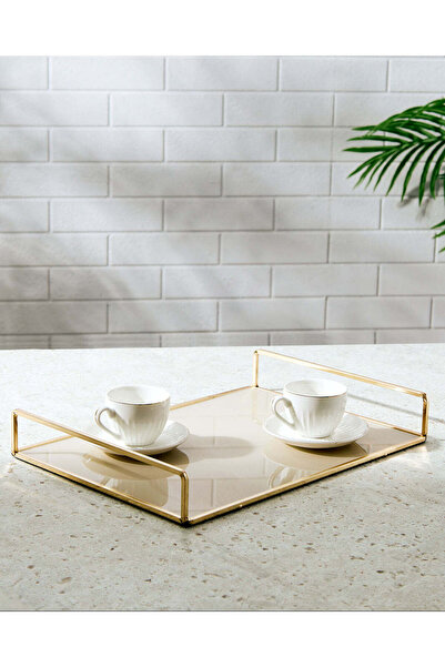 REDTAG Gold Decorative Tray With Glass Top