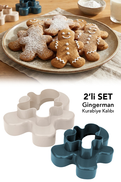 Meleni Home 2-Piece Gingerman Cookie Mold - Double-Sided 4 Sizes Cookie Man D...