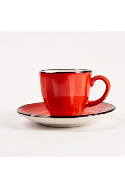 Popilero Bella Porselen Kahve Fincanı - Kırmızı