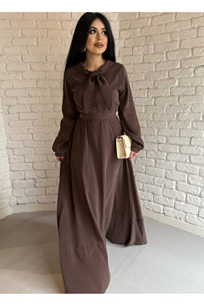 moneta boutique Women's Scarf Detailed Imported Fabric Belted Dress