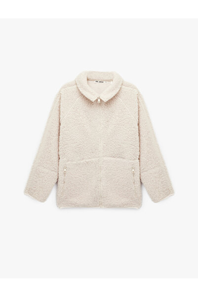 Koton Long Sleeve Stand Collar Pocket Detailed Zippered Oversize Plush Jacket