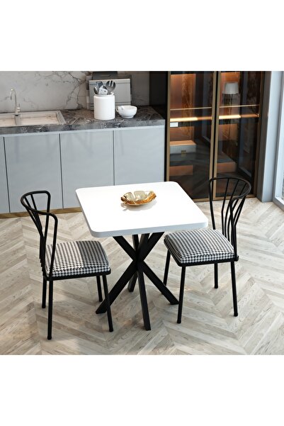 MRVHOMEE 70 x 70 Yıldız Ayaklı Mutfak Masası Seti - beyaz