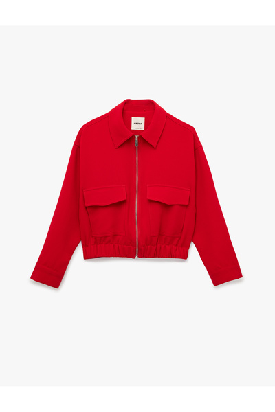 Koton Long Sleeve Oversize Bomber Jacket with Pockets and Zipper