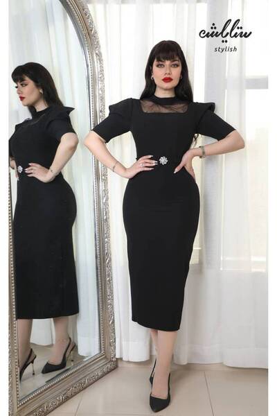 Stylish Elegant black dress decorated with tulle