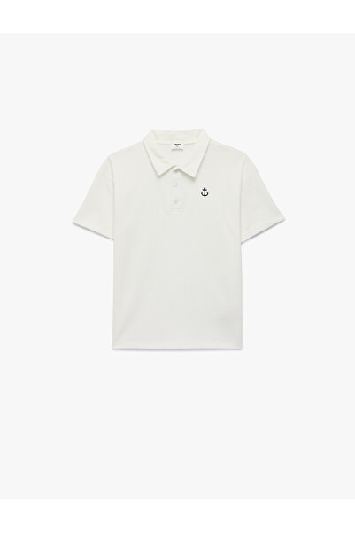 Koton Embroidery Detailed Short Sleeve Cotton Polo Neck T-Shirt