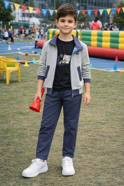 Yalçınoğlu Kids طقم بنطلون وقميص وسترة بسحّاب للأولاد، طقم رياضي كاجوال، طقم ...