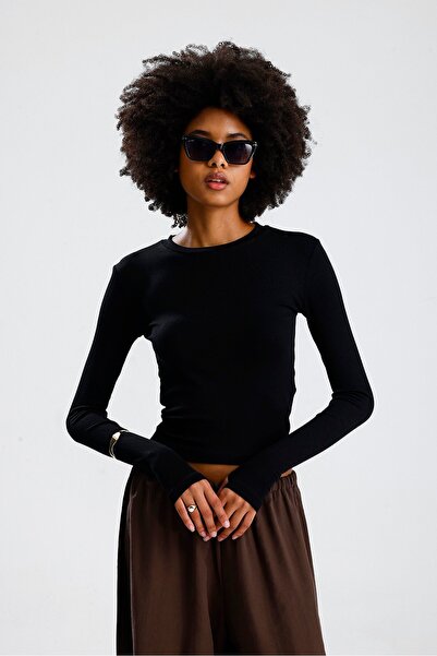 ROSE ARYA بادي أسود طويل الأكمام