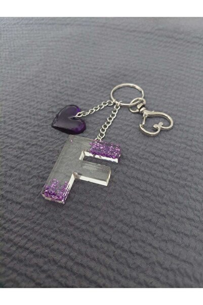 LuArte Letter Charm Heart Detailed Keychain Epoxy