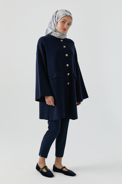 Tuğba Gold Düğme Detaylı Hırka - Lacivert