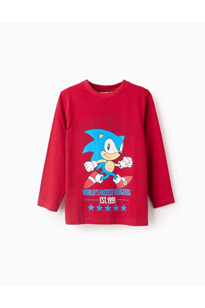 Ziddy Long Sleeve Cotton T-shirt for Boys 'Sonic', Red