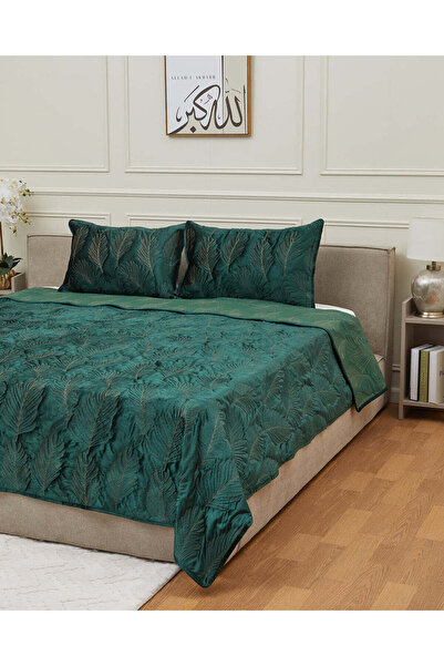 REDTAG لحاف مخملي أخضر مكون من 3 قطع (مقاس كينج)