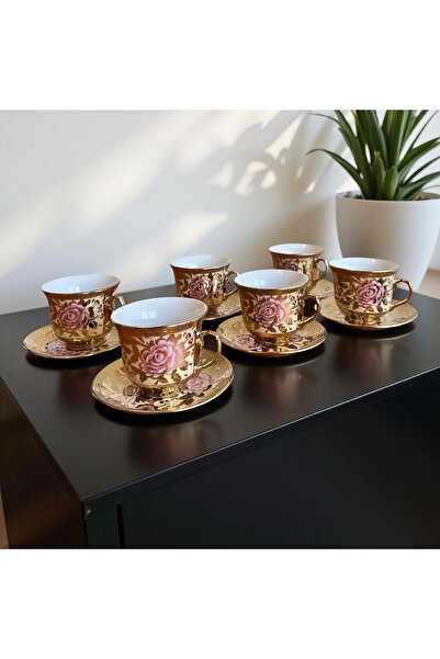 Malooki Elegant Gold Tea & Coffee Set, 6 Porcelain Cups with Saucers, Premium...
